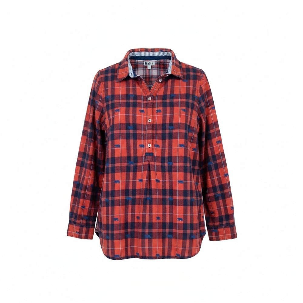 Hatley Anthropologie Shirt Womens Small Red Plaid w/ Bears Long Sleeve